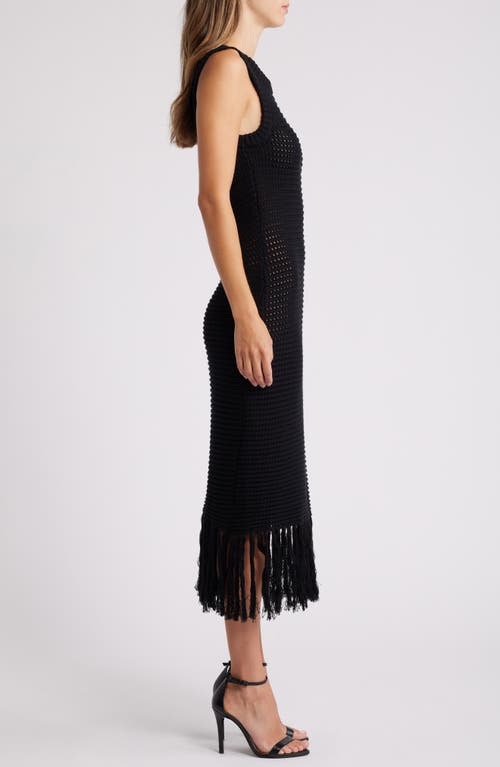 Shop Du Paradis Cora Sleeveless Fringe Midi Sweater Dress In Black