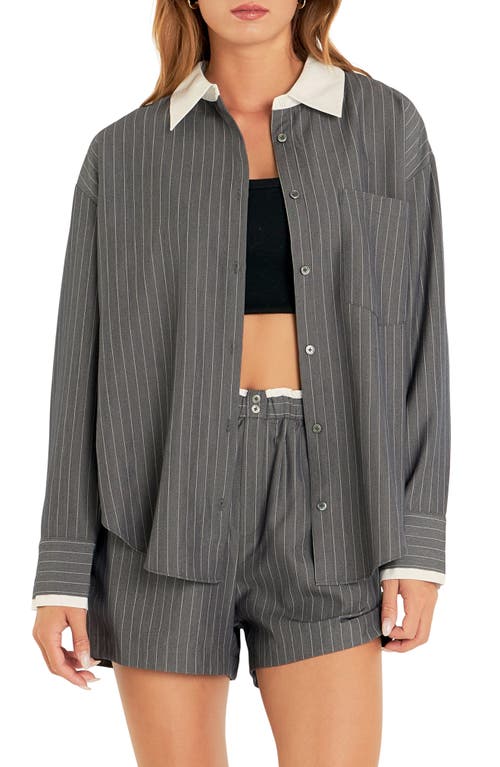 Shop Grey Lab Oversize Pinstripe Button-up Shirt