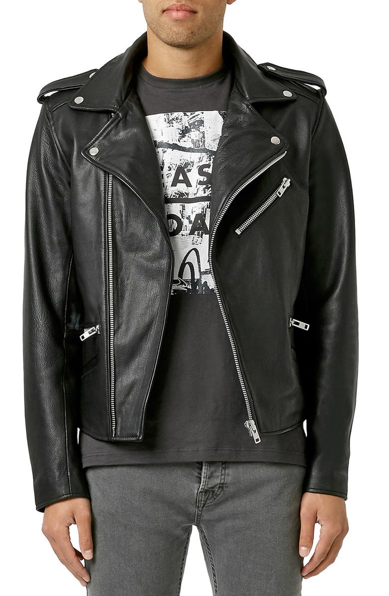 Topman Black Leather Biker Jacket | Nordstrom