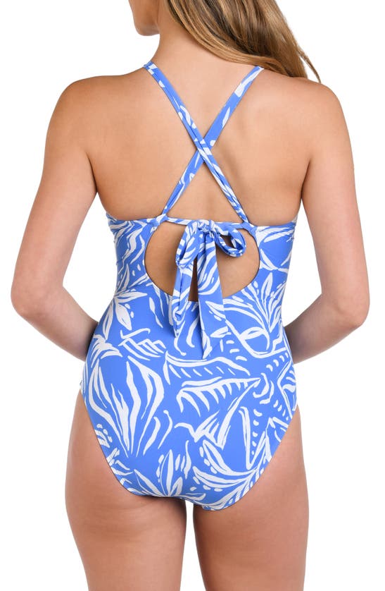 La Blanca Beachside Bay High Neck Keyhole One-piece Swimsuit In Chambray