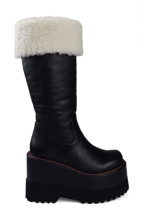 Ziginy Flor Faux Fur Trim Platform Boot In Black
