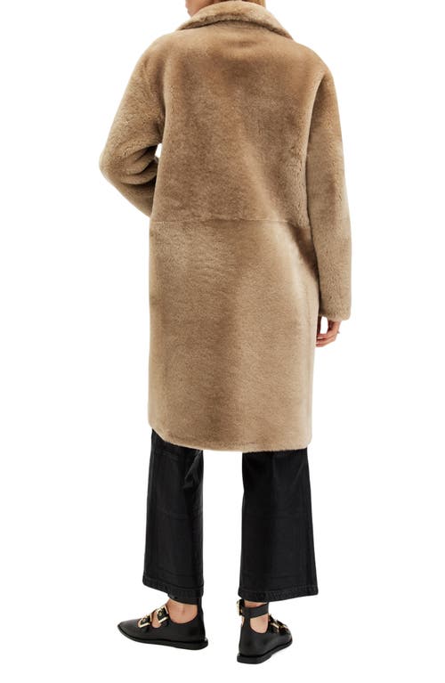 Shop Allsaints Serra Reversible Genuine Shearling Coat In Taupe Brown