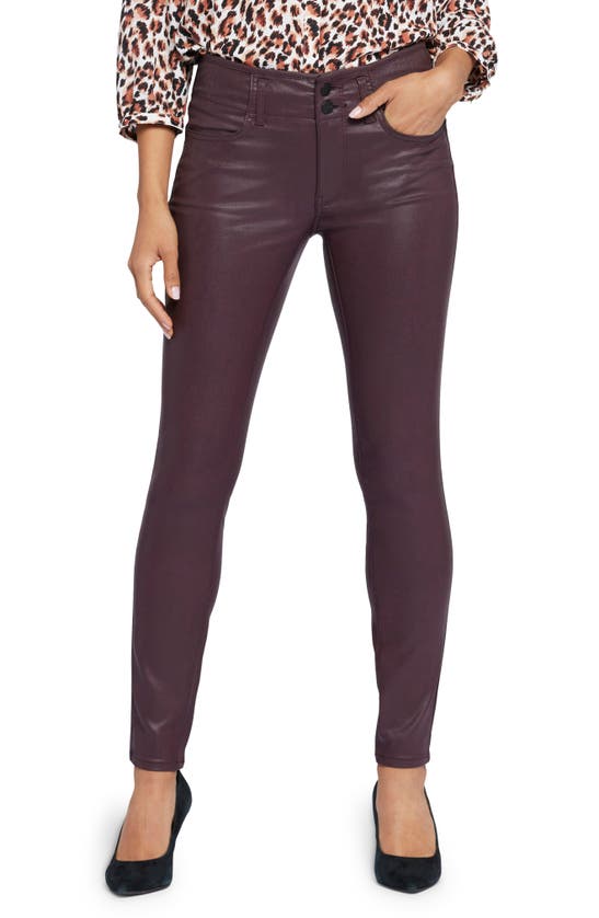 Nydj Ami Coated High Waist Skinny Jeans In Dark Cherry Coated