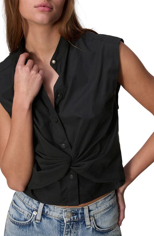 Shop Rag & Bone Louisa Twist Front Sleeveless Cotton Poplin Button-up Shirt In Black