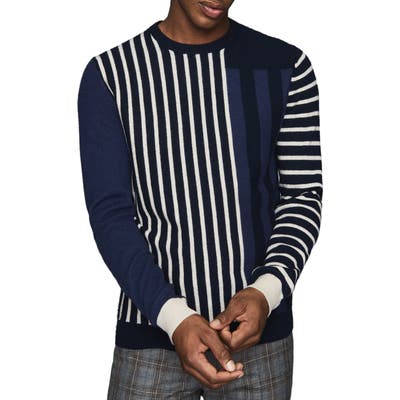 Reiss Andy Mixed Stripe Crewneck Sweater, Blue