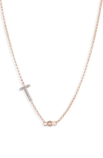 Meshmerise Bezel Diamond Initial Chain Necklace In Rose-t