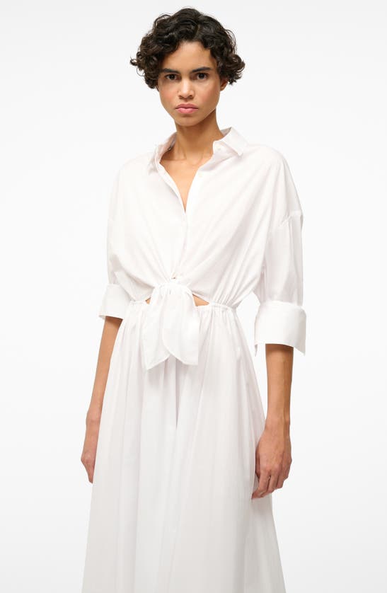 Shop Staud Lisa Stretch Cotton Shirtdress In White