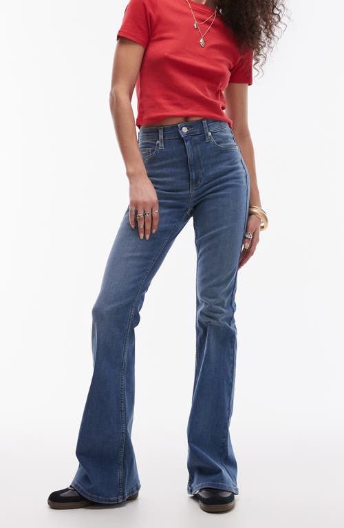 Topshop Jamie Flare Stretch Denim Jeans Mid Blue at Nordstrom,