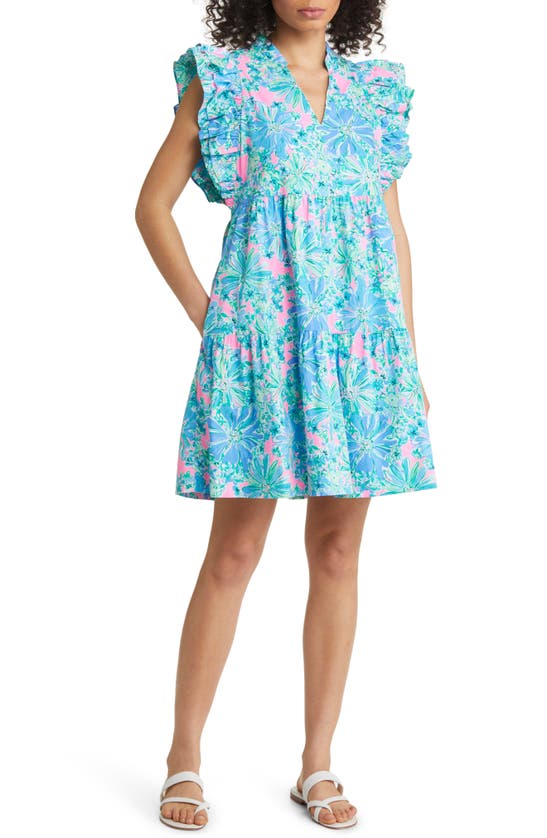 Lilly Pulitzer Aldena Floral Ruffle A-line Minidress In Pink Good Hare Day