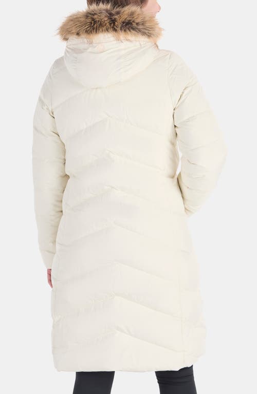 Marmot Montreaux 700 Fill Power Down Hooded Coat With Faux Fur Trim In Papyrus