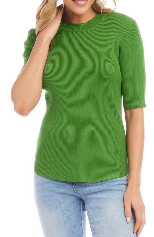 Rib Short Sleeve Sweater in Green