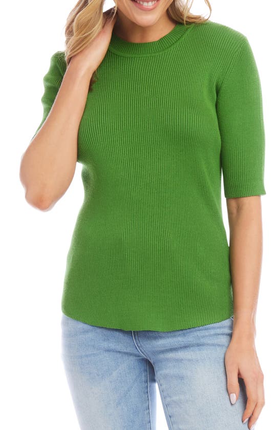 Shop Karen Kane Rib Short Sleeve Sweater In Green