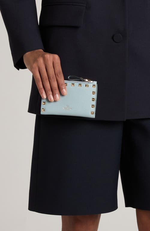 Shop Valentino Garavani Rockstud Leather Bifold Wallet In Blue Porcellana