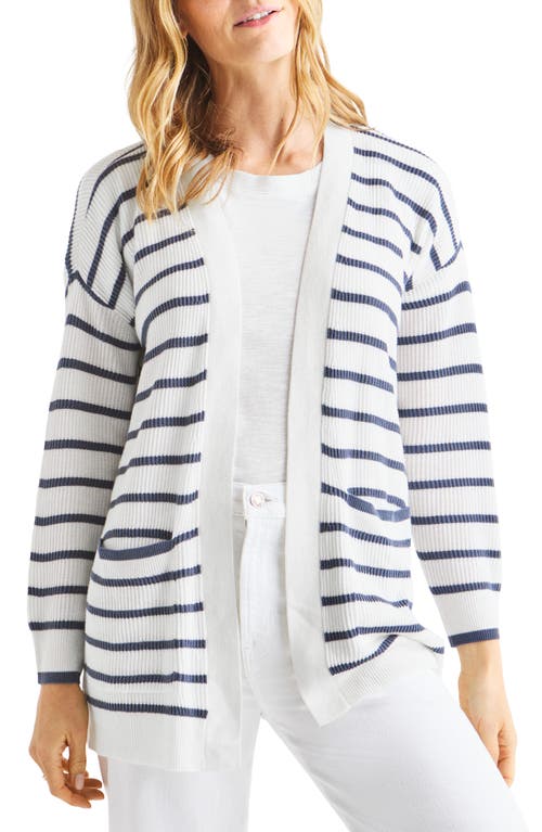 Splendid Luna Stripe Rib Cardigan In Cerulean/white