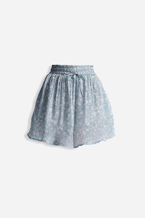 Reistor Drawstring Short Skirt In Light Blue Florals In Floral Poetry
