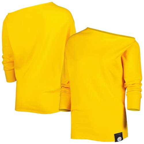 Women's KIYA TOMLIN Gold Pittsburgh Steelers Twisted Tri-Blend Asymmetrical 3/4-Dolman Sleeve Sweatshirt