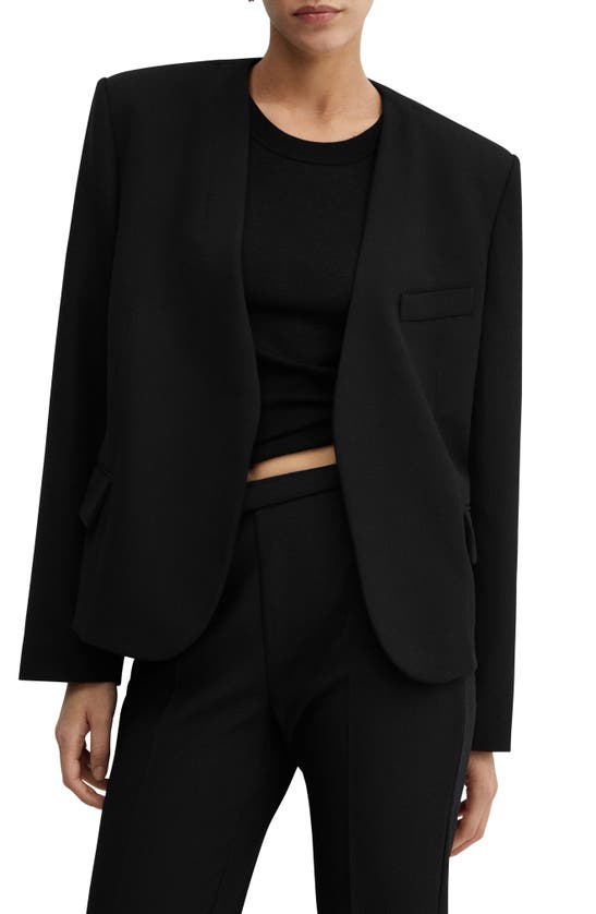 Shop Mango Padded Shoulder Collarless Jacket In Black