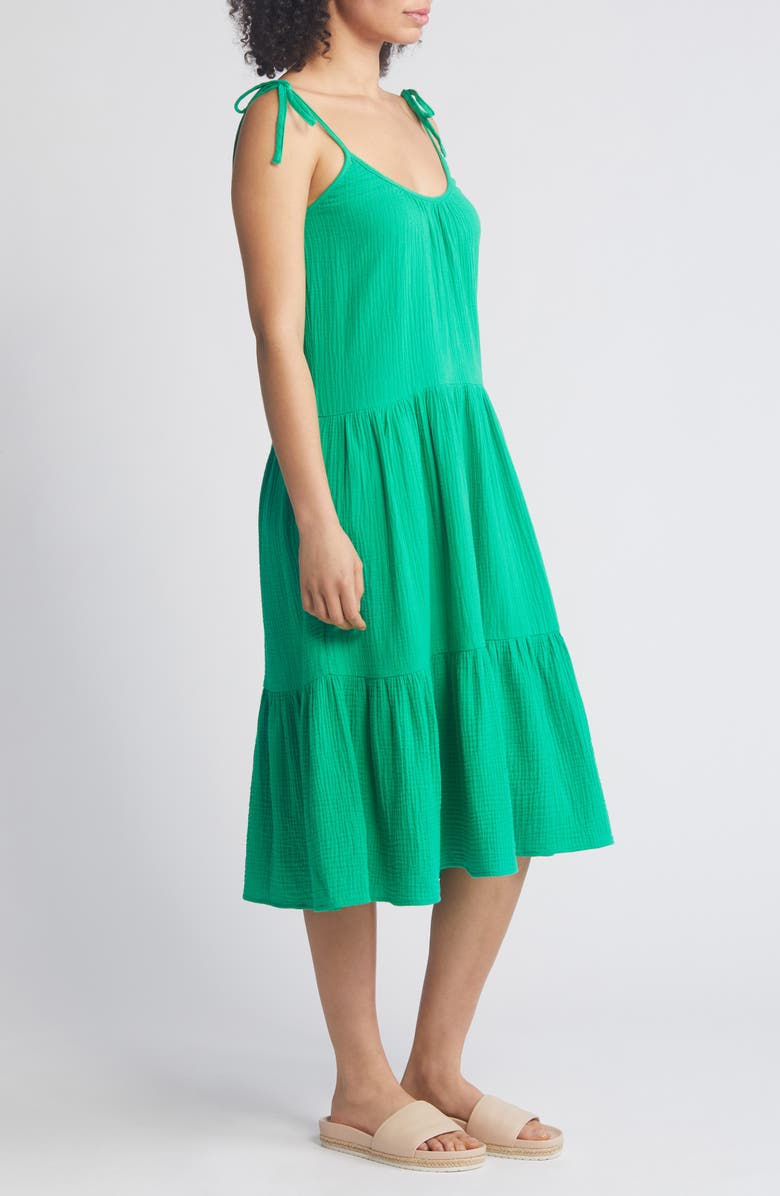 Caslon® Tie Strap Tiered Cotton Gauze Midi Dress | Nordstromrack