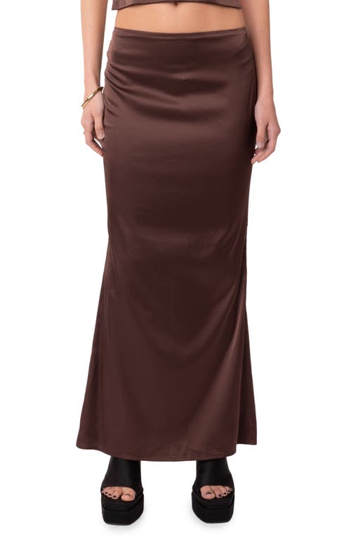 EDIKTED Ruched Satin Maxi Skirt in Brown at Nordstrom, Size X-Large