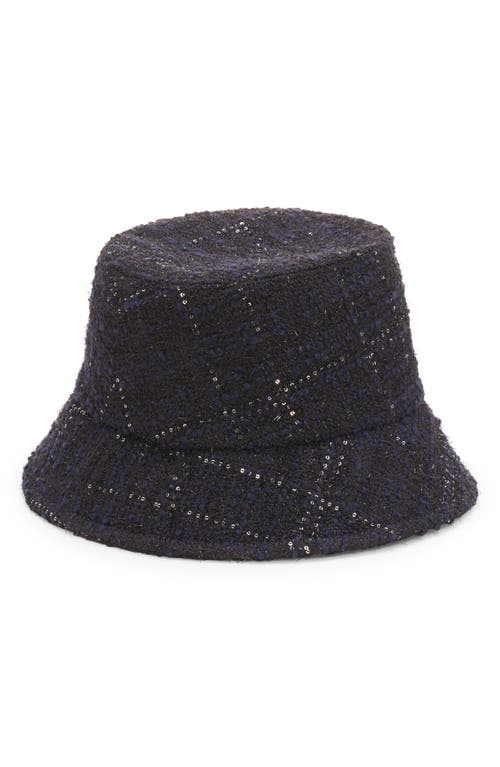 Shop Valentino Garavani Vlogo Signature Tweed Bucket Hat In Z0v Check Navy/oro