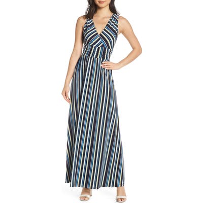 Leota Athena Stripe Sleeveless Maxi Dress, Blue