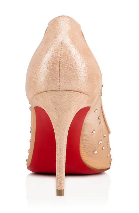 Shop Christian Louboutin Follies Crystal Embellished Mesh Pointed Toe Pump In Light Silk