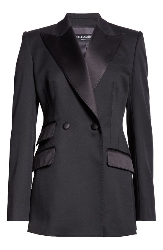 Dolce & Gabbana Dolce&gabbana Double Breasted Wool Blend Tuxedo Jacket In Nero