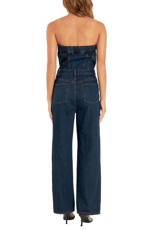 Grey Lab Strapless Corset Denim Jumpsuit In Navy