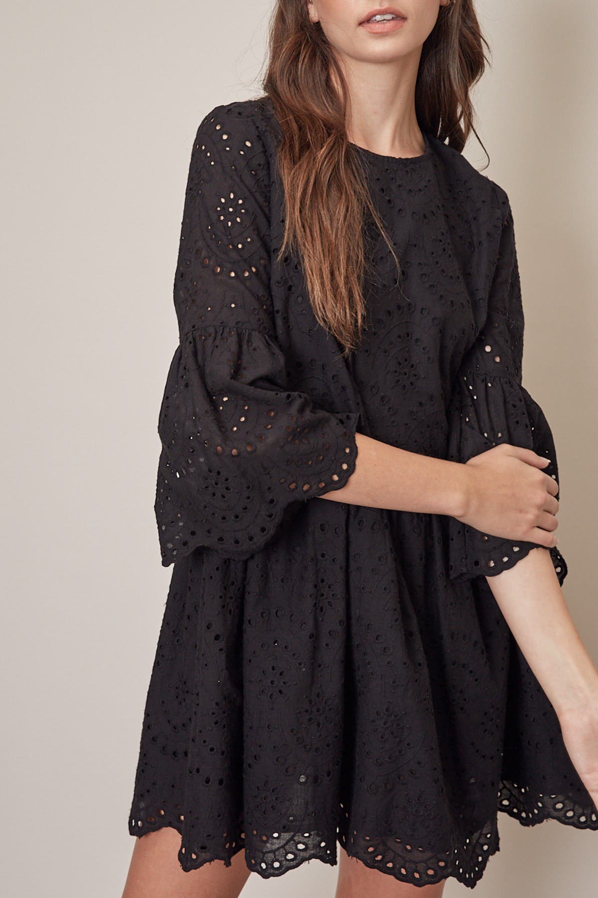 black bell sleeve mini dress