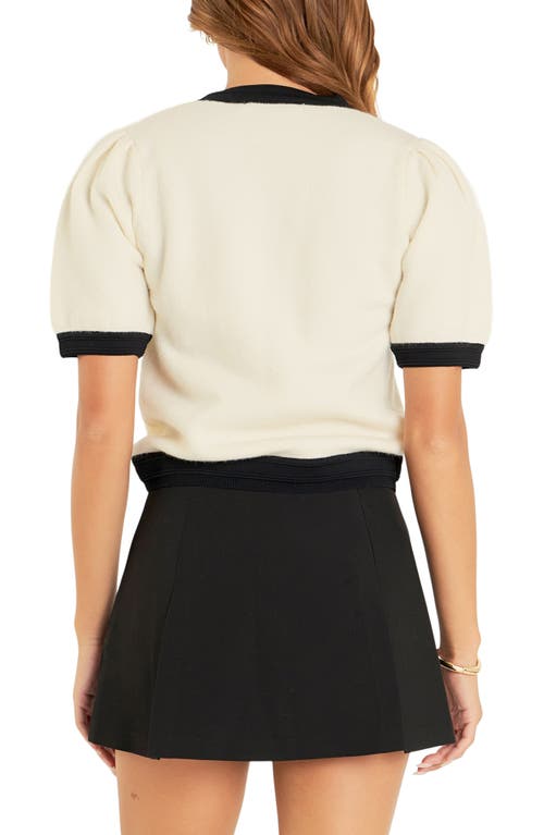 English Factory Puff Sleeve Sweater In Off White/black
