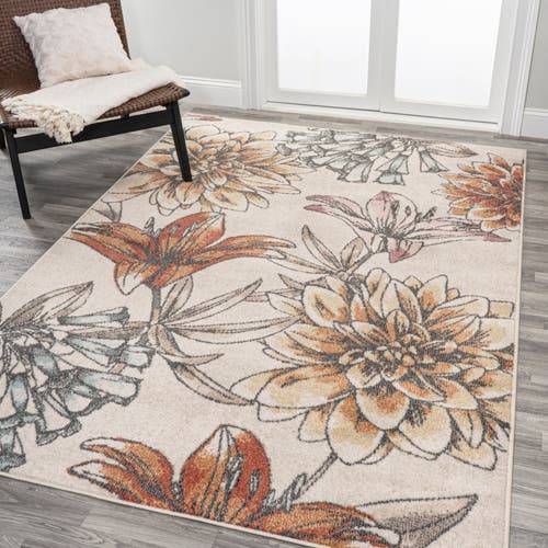 Shop Jonathan Y Giglio Modern Botanical Flower Area Rug In Orange/blue/cream