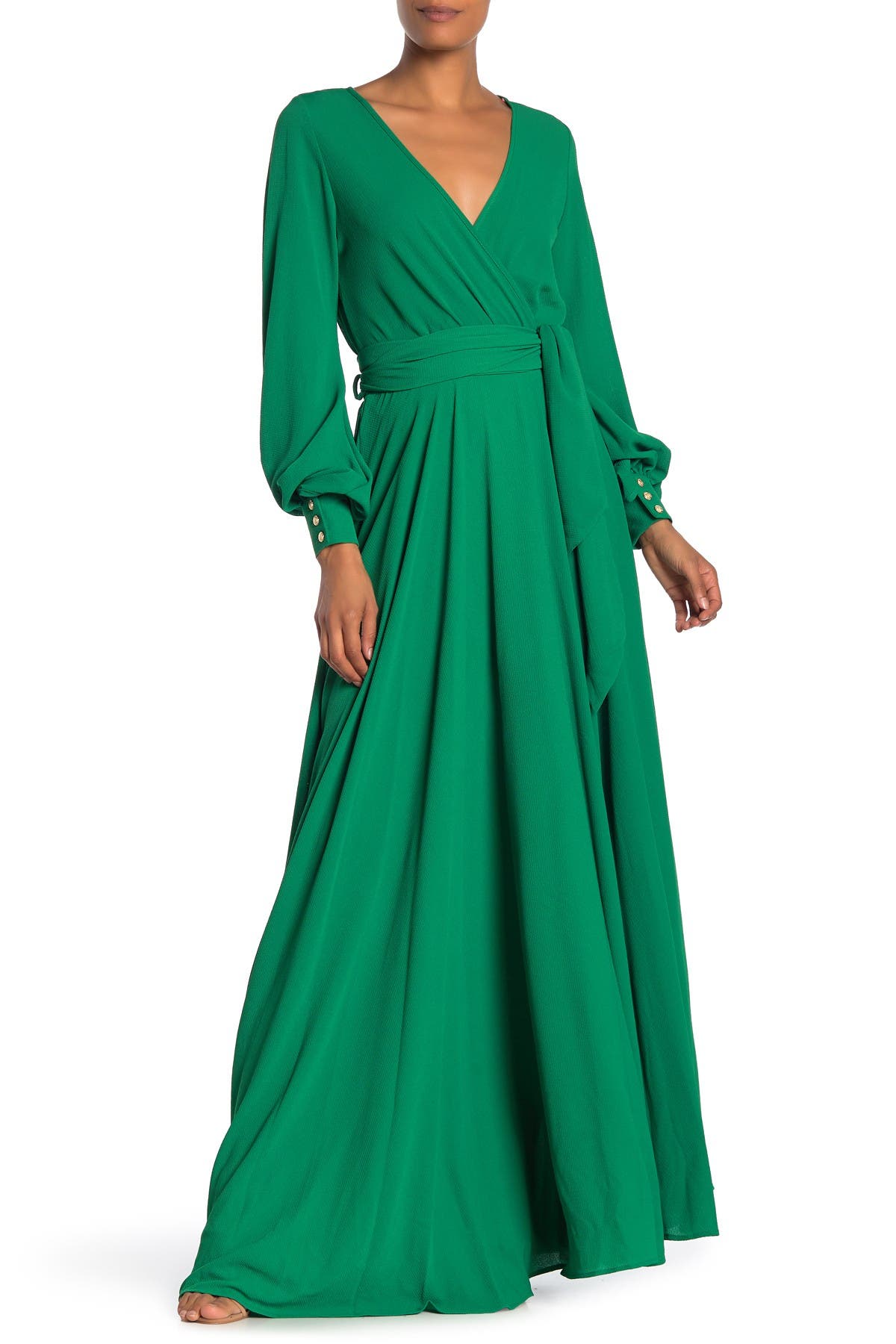 Meghan La Lilypad Surplice Maxi Dress In Emerald | ModeSens