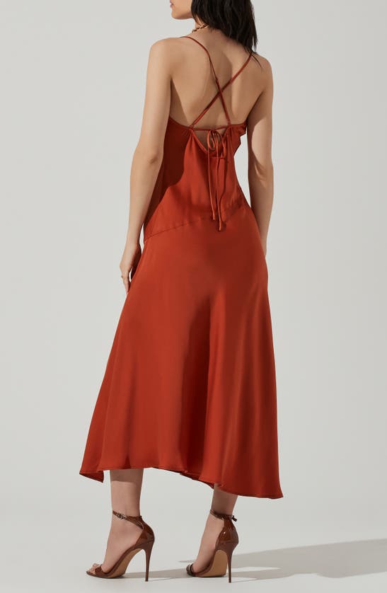 Shop Astr Cowl Neck Midi Dress In Rust