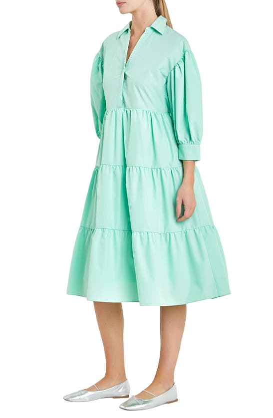 Shop English Factory Tiered Midi Shirtdress In Mint