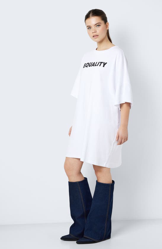 Shop Noisy May Mocca Oversize Organic Cotton Graphic T-shirt Dress In Bright White Print