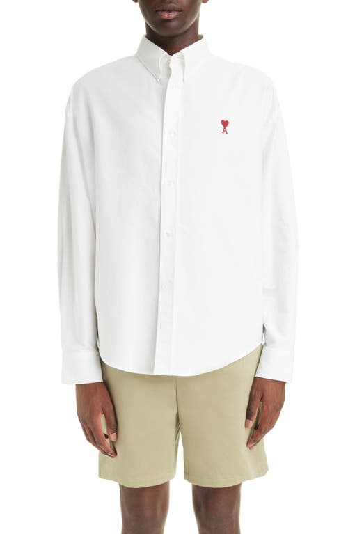 Shop Ami Alexandre Mattiussi Ami Paris Ami De Coeur Boxy Fit Cotton Oxford Button-down Shirt In Natural White/168