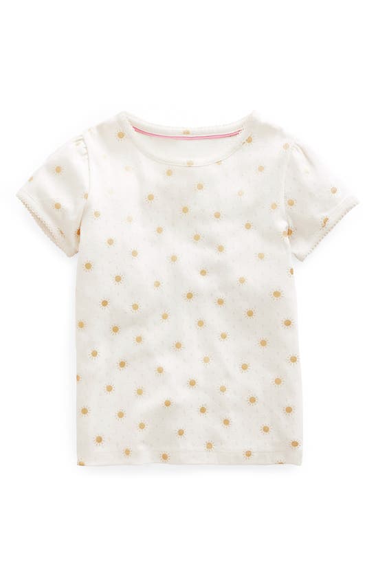 Boden Kids' Foil Accent Pointelle Cotton Top In Ivory/gold Suns
