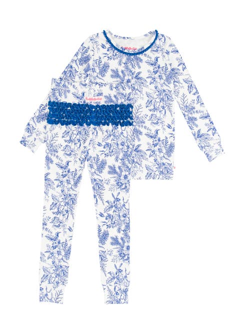 RuffleButts Modal Blend Toddler Girls Ruffle Long Sleeve Pajama Set in Winter Bliss Toile 