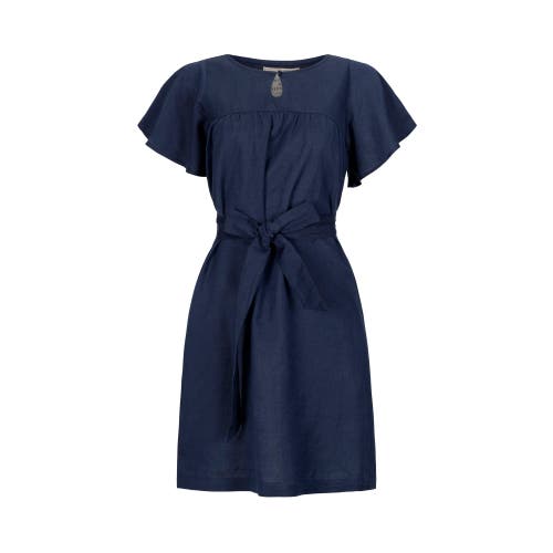 Hope & Henry Bell Sleeve Linen Keyhole Dress In Navy Linen