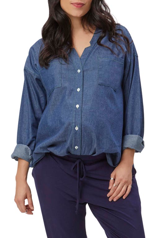Chambray Maternity Top in Denim/Contrast Trim