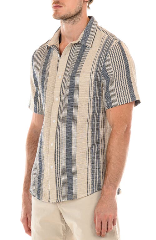 Shop Original Paperbacks Perth Stripe Short Sleeve Button-up Shirt In Tan Navy