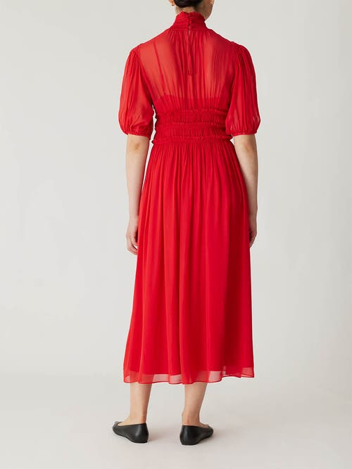 Shop Rebecca Taylor Viscose Chiffon Smocked Waist Dress In Red Lip