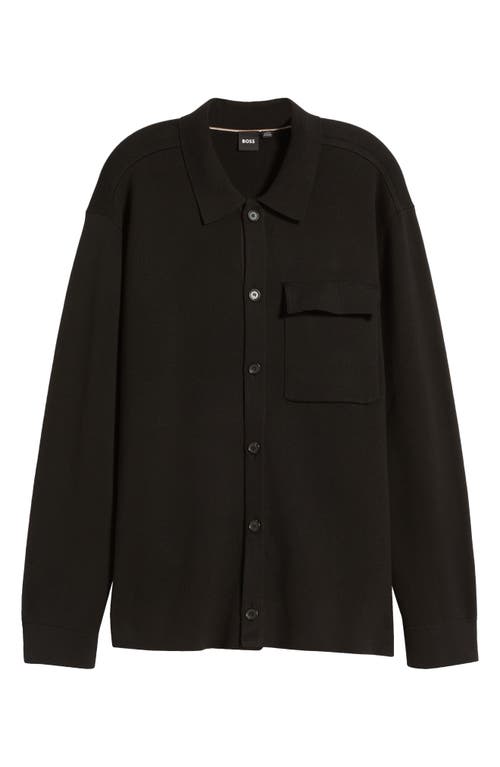 Hugo Boss Boss Delwino Knit Cotton Button-up Shirt In Black