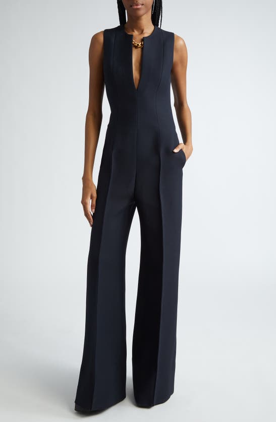 Shop Stella Mccartney Chain Detail Sleeveless Cotton & Silk Jumpsuit In Black