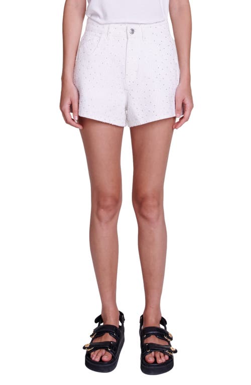 Maje Pokkan Rhinestone Denim Shorts In White