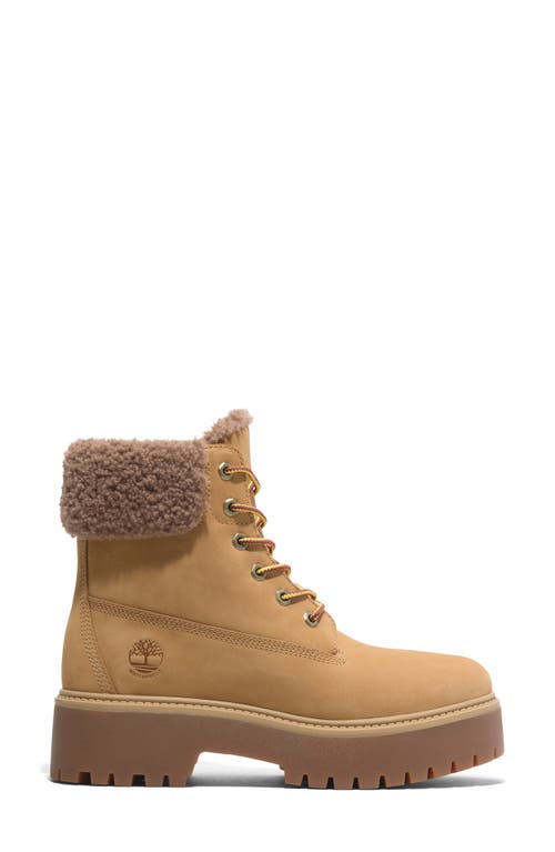 Timberland Stone Street Waterproof Faux Fur Lined Platform Boot In Wheat Nubuck
