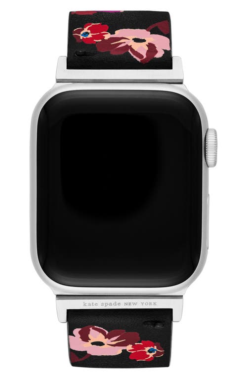 Shop Kate Spade New York Floral Leather Reversible 20mm Apple Watch® Watchband In Black Multi