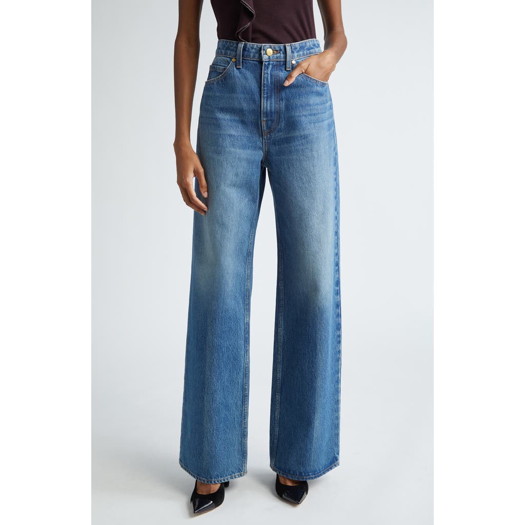Shop Ulla Johnson The Willow High Waist Wide Leg Jeans In Danube Medium Indigo Wash