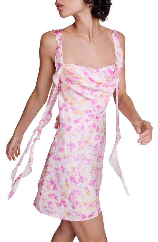 Shop Maje Romantik Floral Ruffle Sleeveless Minidress In Print Sunny Flower Pink
