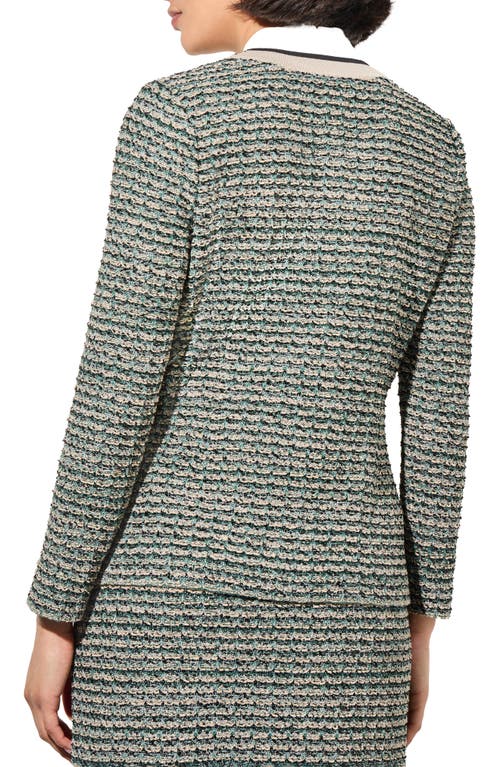 Shop Ming Wang Contrast Trim Tweed Jacket In Green Tweed